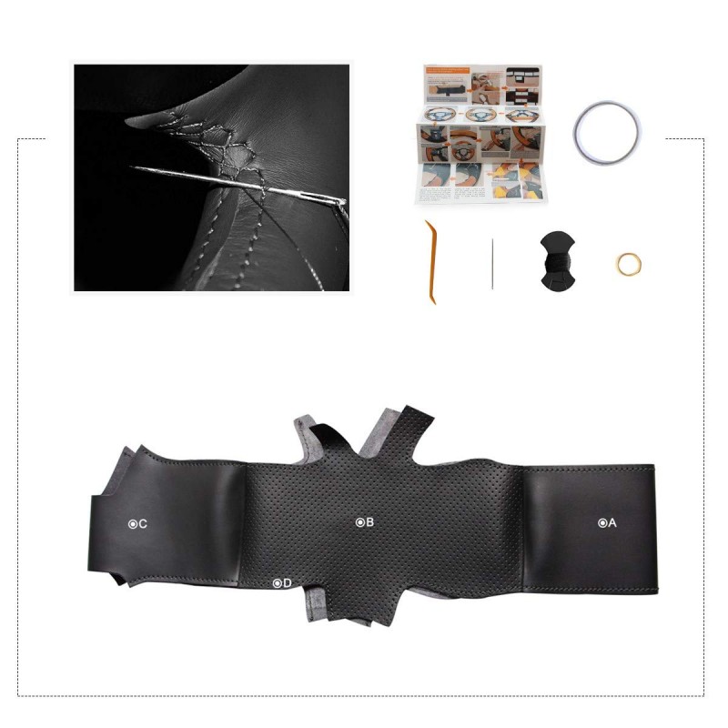 Loncky Auto Custom Fit OEM Black Genuine Leather Steering Wheel Covers